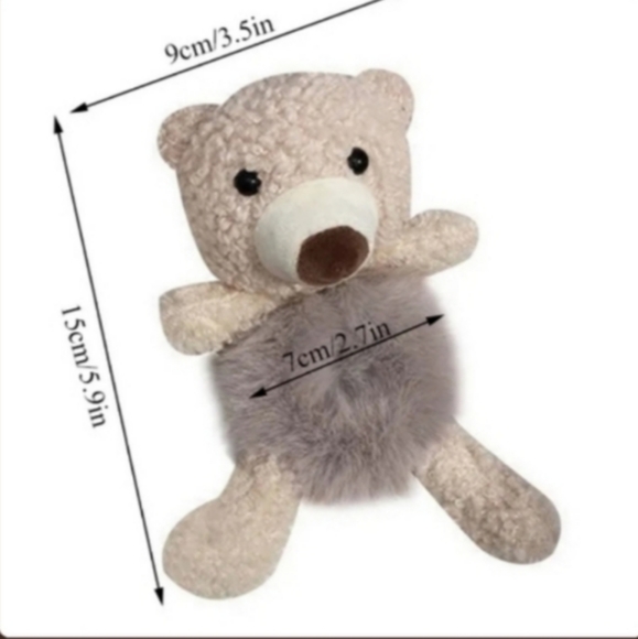 Teddy Bear w Fur belly Hair Scrunchie - Khaki - Picture 4 of 8